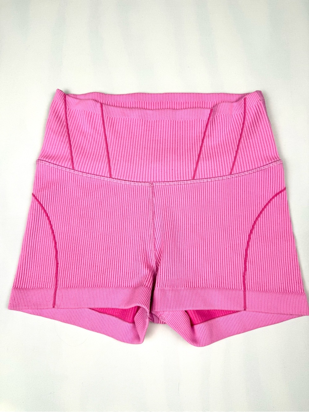 OFFLINE by Aerie Pink Ribbed High Waisted Biker Yoga Shorts Size Small